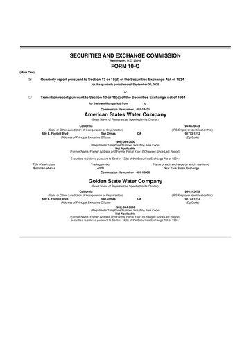 Thumbnail American States Water
 10-Q Quarterly Report FY 