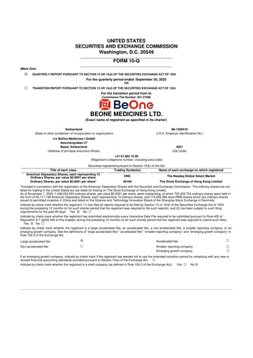 Thumbnail BeOne Medicines 10-Q Quarterly Report FY2025 