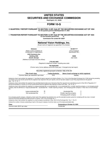 Miniature National Vision Holdings 10-Q Rapport trimestriel 2025 