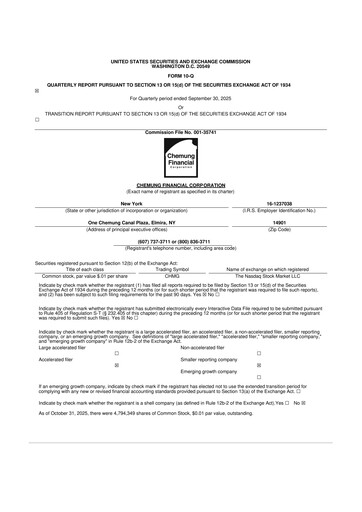 Thumbnail Chemung Financial Corporation 10-Q Quarterly Report FY2025 