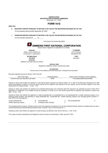 Thumbnail Simmons First National 10-Q Quarterly Report FY2025 