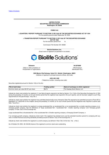 Thumbnail Biolife Solutions
 10-Q Quarterly Report FY2025 