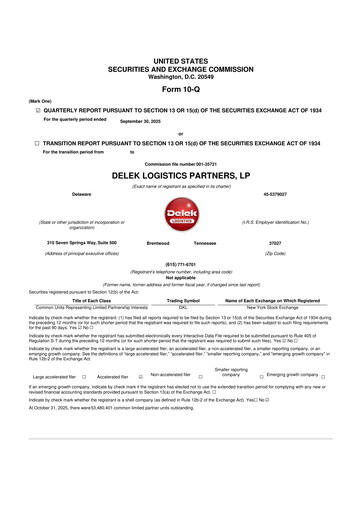 Thumbnail Delek Logistics Partners 10-Q Quarterly Report FY2025 