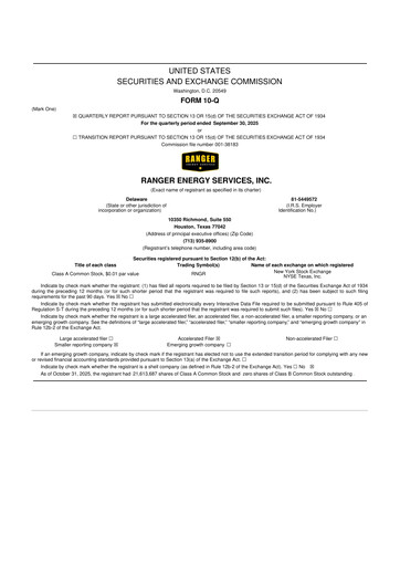Vorschaubild Ranger Energy Services 10-Q Quartalsbericht 2025 