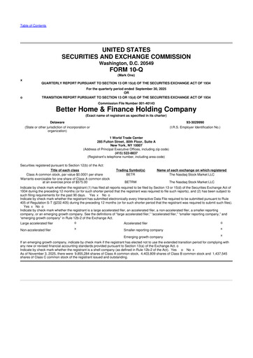 Thumbnail Better Home & Finance Holding Company 10-Q Quarterly Report FY2025 