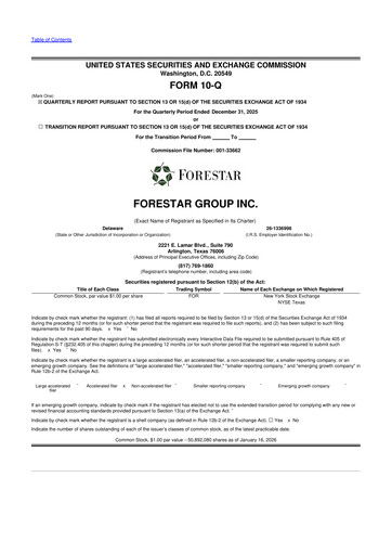 Thumbnail Forestar Group
 10-Q Quarterly Report FY2026 