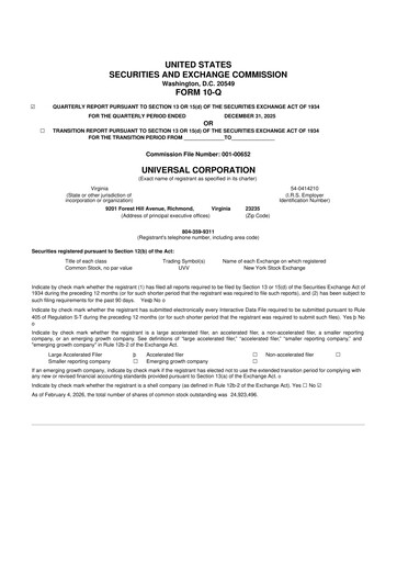 Thumbnail Universal Corporation
 10-Q Quarterly Report FY2026 