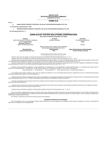 Thumbnail Zurn Elkay Water Solutions 10-K Annual Report 2025