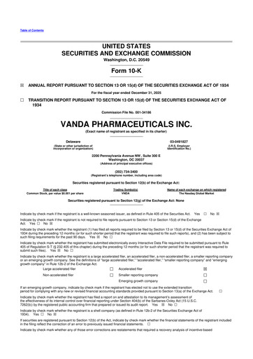 Miniature Vanda Pharmaceuticals 10-K Rapport annuel 2025