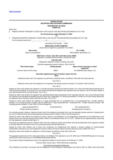 Thumbnail Middlesex Water Company
 10-K Annual Report 2025