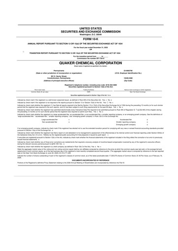 Miniature Quaker Houghton 10-K Rapport annuel 2025