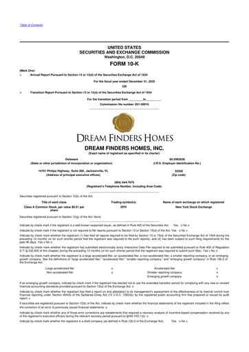 Thumbnail Dream Finders Homes 10-K Annual Report 2025
