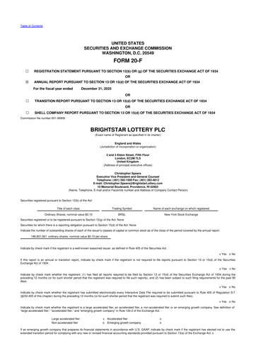 Miniature Brightstar Lottery 20-F Rapport annuel 2025