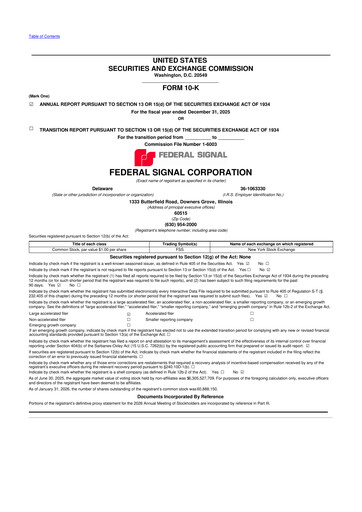 Miniature Federal Signal 10-K Rapport annuel 2025