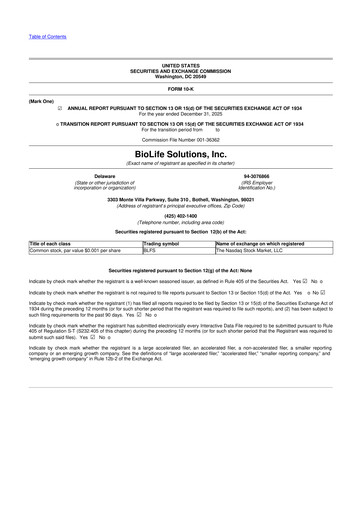 Thumbnail Biolife Solutions
 10-K Annual Report 2025