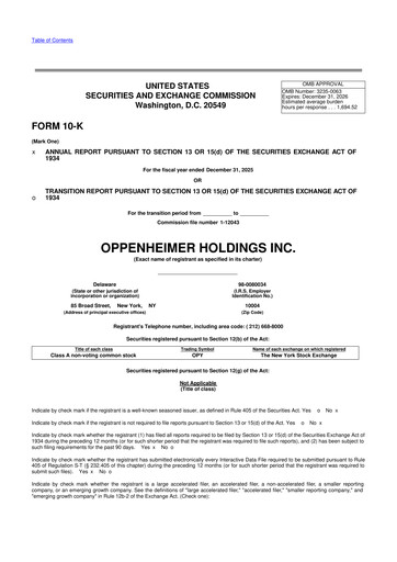 Thumbnail Oppenheimer Holdings
 10-K Annual Report 2025