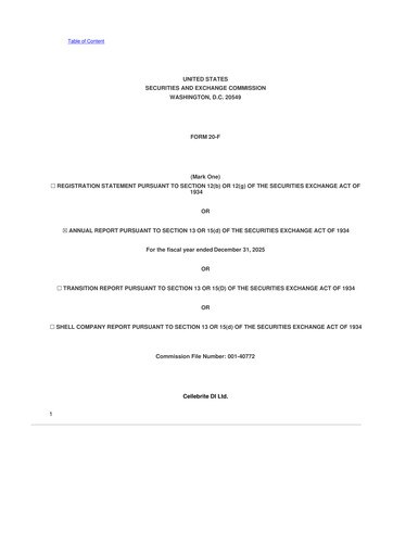 Thumbnail Cellebrite 20-F Annual Report 2025