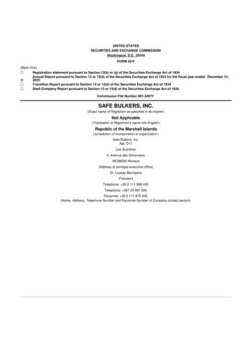 Thumbnail Safe Bulkers
 20-F Annual Report 