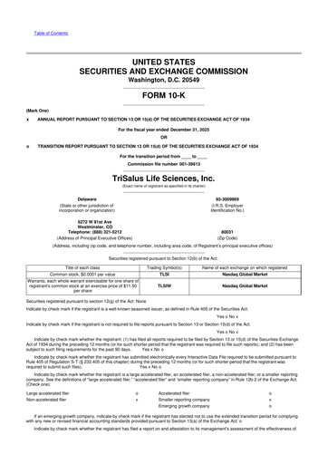 Miniature TriSalus Life Sciences 10-K Rapport annuel 2025