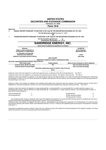 Thumbnail SandRidge Energy
 10-K Annual Report 2025
