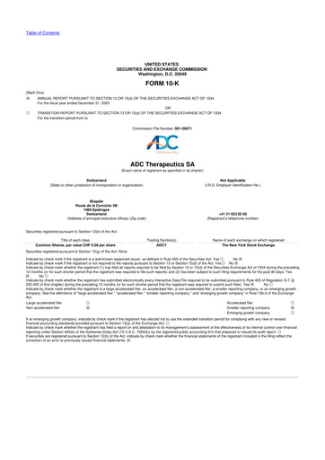 Thumbnail ADC Therapeutics 10-K Annual Report 2025