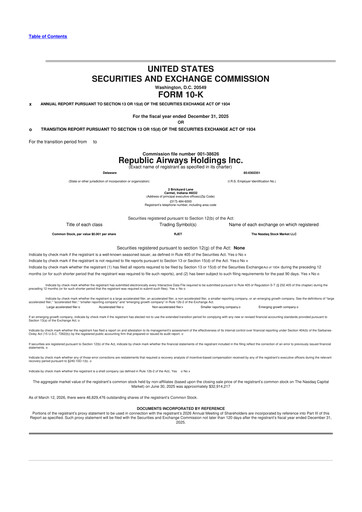 Thumbnail Republic Airways 10-K Annual Report 2025