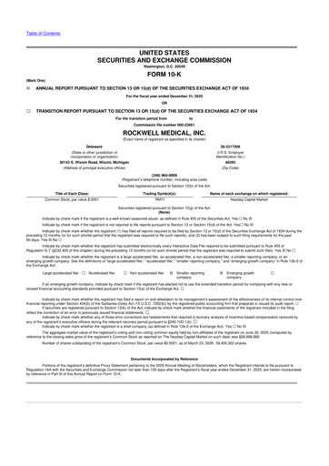 Thumbnail Rockwell Medical
 10-K Annual Report 