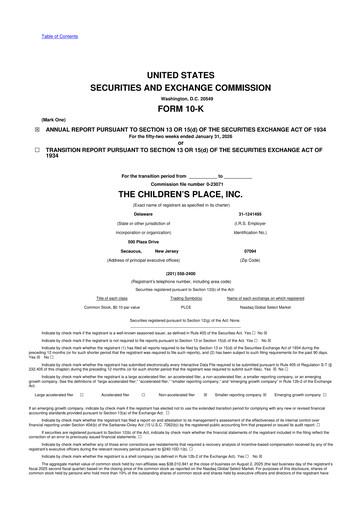 Thumbnail The Children's Place
 10-K Annual Report 