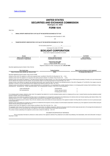 Miniature Boxlight
 10-K Rapport annuel 