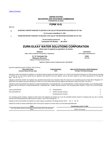 Thumbnail Zurn Elkay Water Solutions 10-Q Quarterly Report FY 