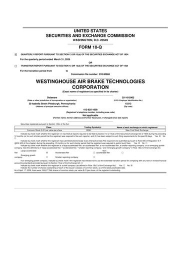 Thumbnail Wabtec 10-Q Quarterly Report FY 