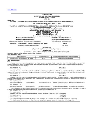 Thumbnail Veris Residential 10-Q Quarterly Report FY 