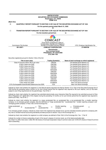Thumbnail Comcast 10-Q Quarterly Report FY 