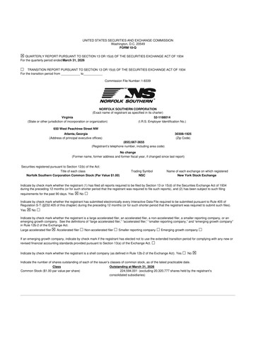 Thumbnail Norfolk Southern 10-Q Quarterly Report FY 