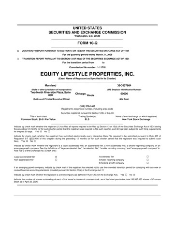 Miniature Equity LifeStyle Properties 10-Q Rapport trimestriel  