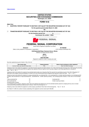 Miniature Federal Signal 10-Q Rapport trimestriel  