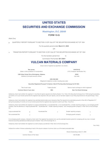 Thumbnail Vulcan Materials 10-Q Quarterly Report FY 