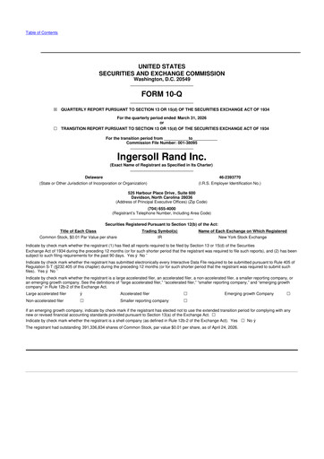Thumbnail Ingersoll Rand 10-Q Quarterly Report FY 