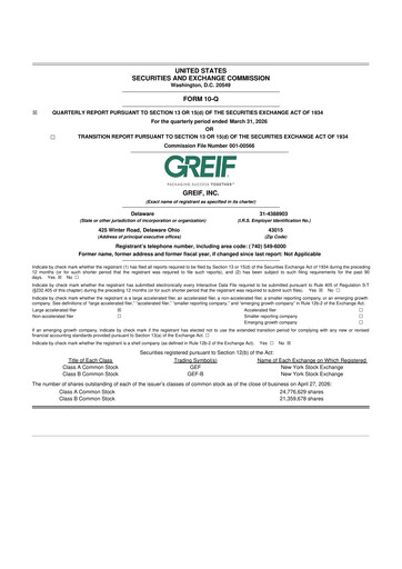 Thumbnail Greif 10-Q Quarterly Report FY 