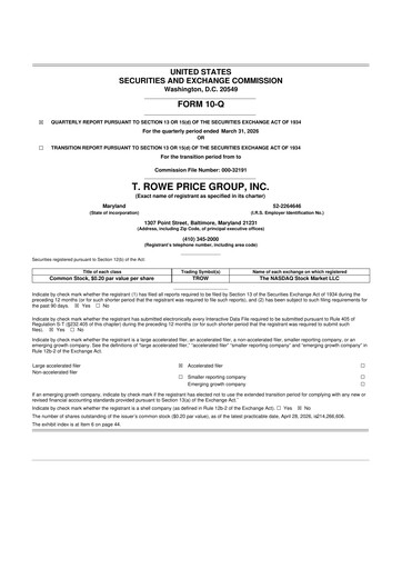 Thumbnail T. Rowe Price
 10-Q Quarterly Report FY 