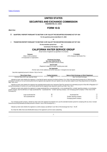 Thumbnail California Water Service Group 10-Q Quarterly Report FY 
