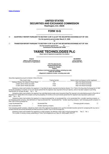 Miniature Trane Technologies
 10-Q Rapport trimestriel  