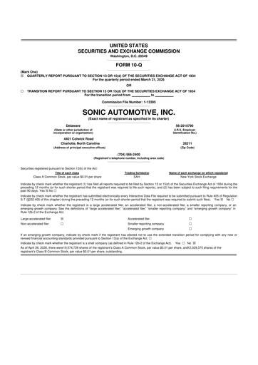Thumbnail Sonic Automotive
 10-Q Quarterly Report FY2026 