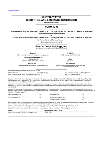 Thumbnail Floor & Decor

 10-Q Quarterly Report FY 