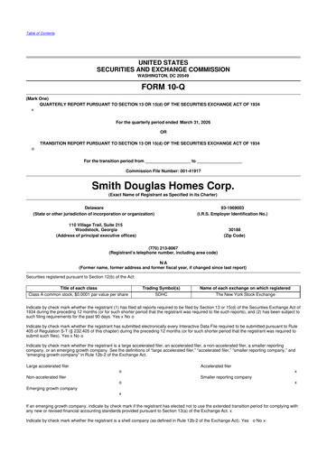 Thumbnail Smith Douglas Homes 10-Q Quarterly Report FY 