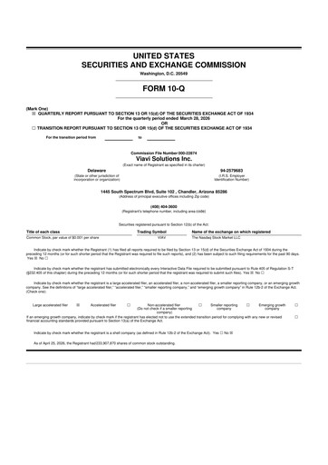 Vorschaubild VIAVI Solutions
 10-Q Quartalsbericht  