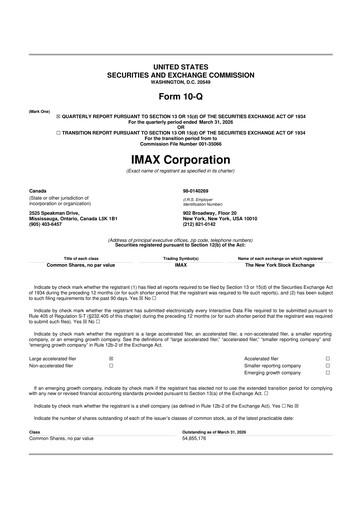 Thumbnail Imax Corp 10-Q Quarterly Report FY2026 