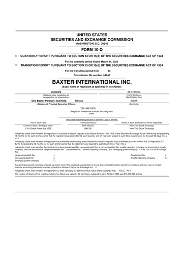 Thumbnail Baxter 10-Q Quarterly Report FY 