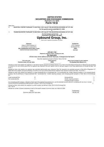 Miniature Upbound Group 10-Q Rapport trimestriel  