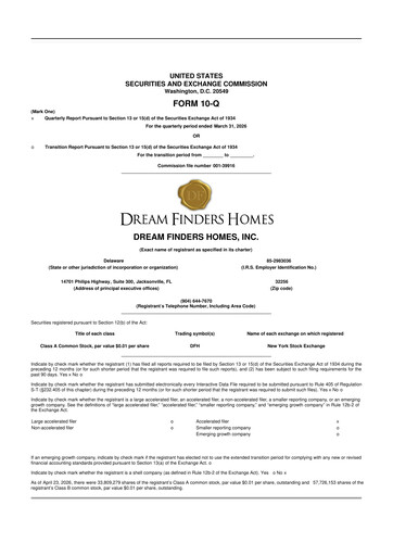 Thumbnail Dream Finders Homes 10-Q Quarterly Report FY 
